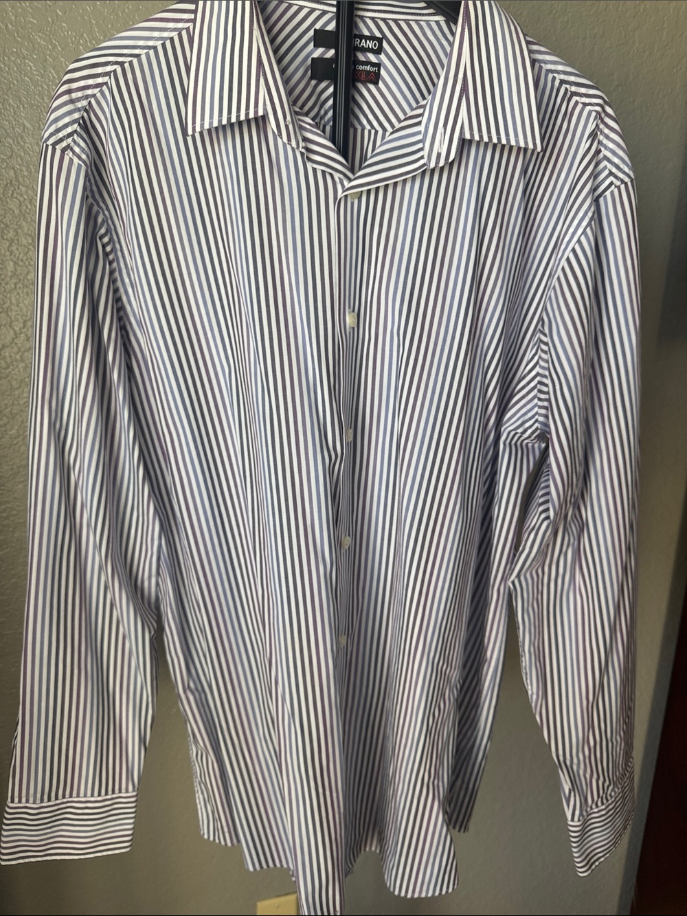 Murano Men’s Blue and White Vertical Stripe Dress Shirt